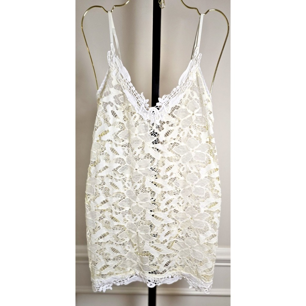 In Bloom By Jonquil Women's M Ivory Lace Sheer Chemise Criss Cross Back Bridal‎